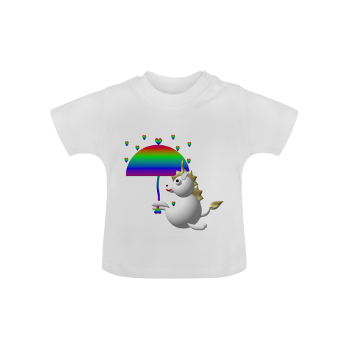 Cute Critters With Heart: Unicorn and Umbrella - White Baby Classic T-Shirt (Model T30)