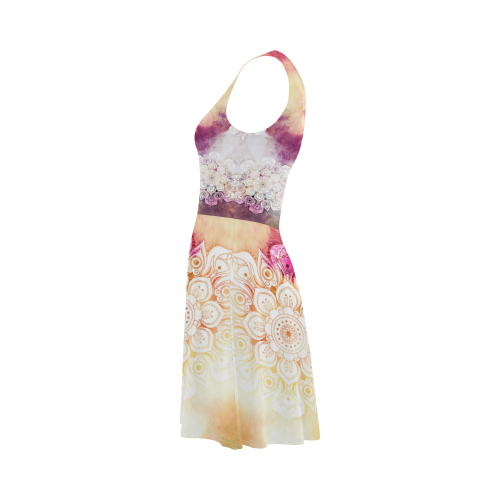 Watercolor LOTUS MANDALA Pattern - grunge style Atalanta Sundress (Model D04)