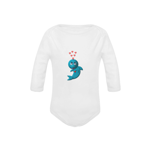 Cute Critters With Heart: Darling Dolphin - White Baby Powder Organic Long Sleeve One Piece (Model T27)