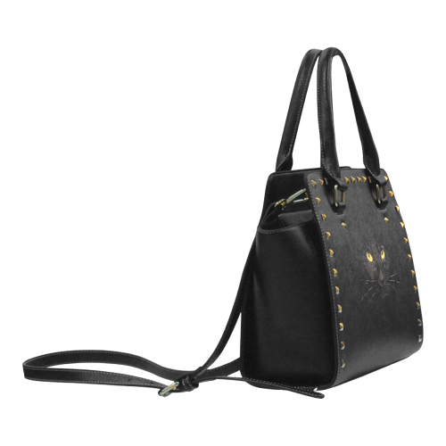 Black Cat Studded Handbag Rivet Shoulder Handbag (Model 1645)