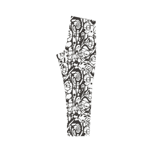 Crazy Spiral Shapes Pattern - Black White Capri Legging (Model L02)