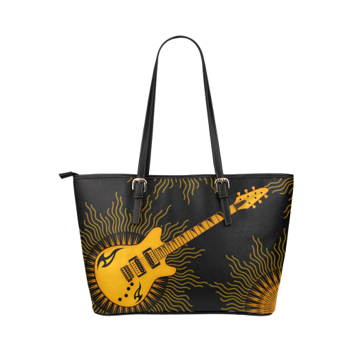 Tribal Sun Guitar by ArtformDesigns Leather Tote Bag/Small (Model 1651)