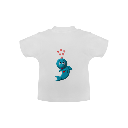 Cute Critters With Heart: Darling Dolphin - White Baby Classic T-Shirt (Model T30)