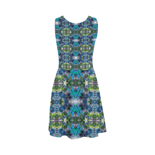 Fractal Kaleidoscope Mosaic -  Cyan Green Atalanta Sundress (Model D04)