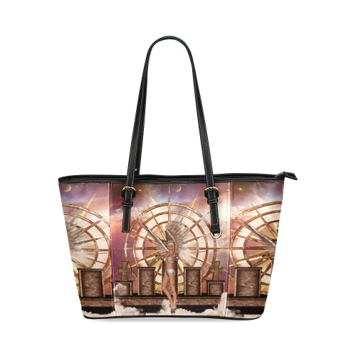 Beautiful angel in the sky Leather Tote Bag/Small (Model 1640)