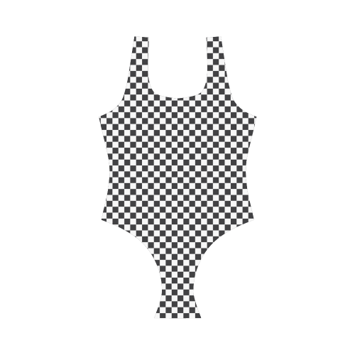 RACING / CHESS SQUARES pattern - black Vest One Piece Swimsuit (Model S04)