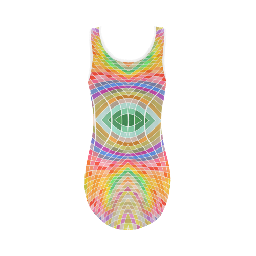 Multicolored Squares Grid Waves - white Vest One Piece Swimsuit (Model S04)