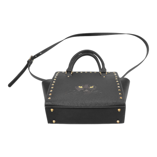 Black Cat Studded Handbag Rivet Shoulder Handbag (Model 1645)