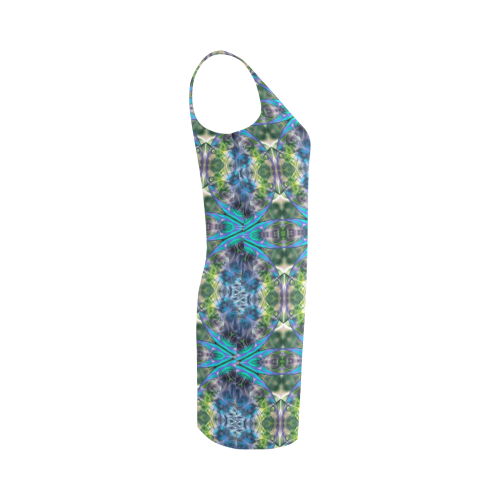 Fractal Kaleidoscope Mosaic -  Cyan Green Medea Vest Dress (Model D06)