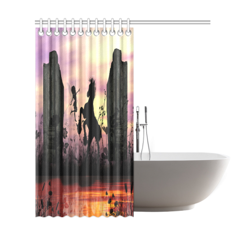 Wonderful fairy with foal in the sunset Shower Curtain 69"x72"
