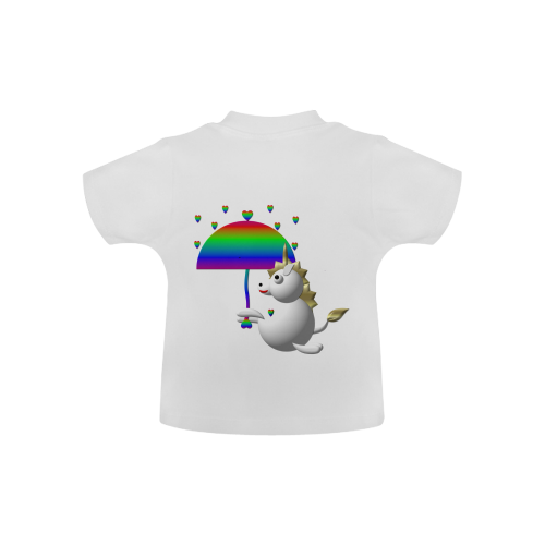 Cute Critters With Heart: Unicorn and Umbrella - White Baby Classic T-Shirt (Model T30)