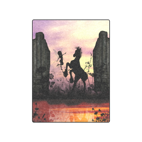 Wonderful fairy with foal in the sunset Blanket 50"x60"