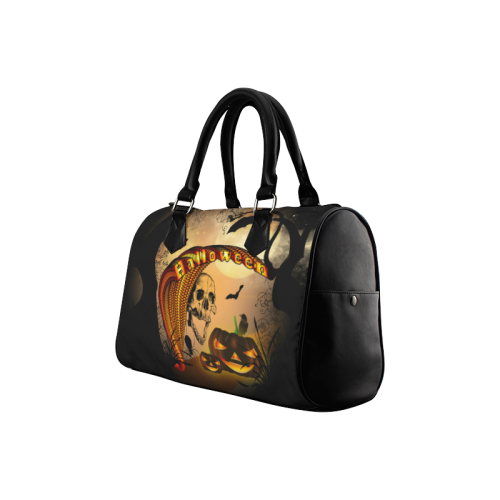 Funny halloween design with skull and pumpkin Boston Handbag (Model 1621)