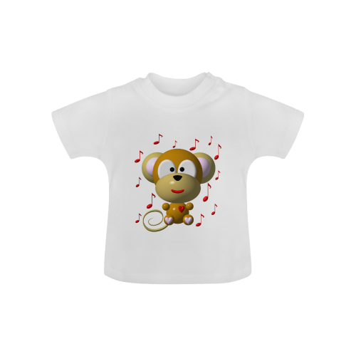 Cute Critters With Heart: Musical Monkey - White Baby Classic T-Shirt (Model T30)