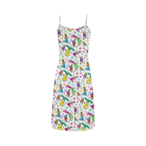 Multicolored HAPPY PEOPLE Line Drawing Alcestis Slip Dress (Model D05)