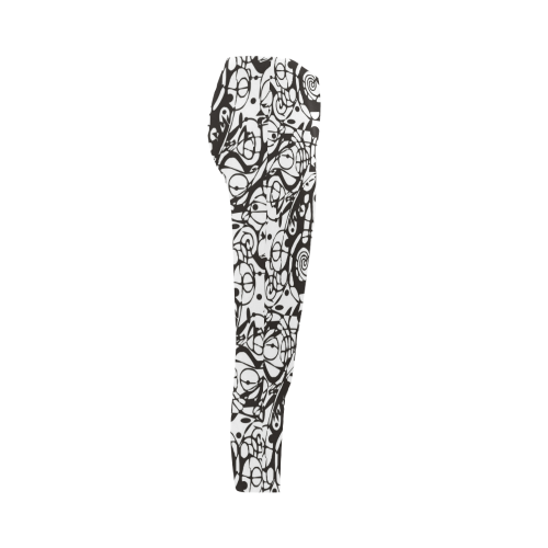 Crazy Spiral Shapes Pattern - Black White Capri Legging (Model L02)