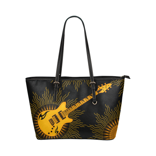 Tribal Sun Guitar by ArtformDesigns Leather Tote Bag/Small (Model 1651)