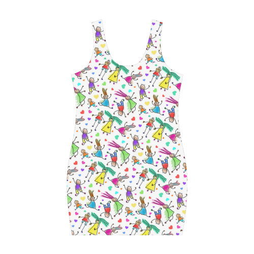 Multicolored HAPPY PEOPLE Line Drawing Medea Vest Dress (Model D06)