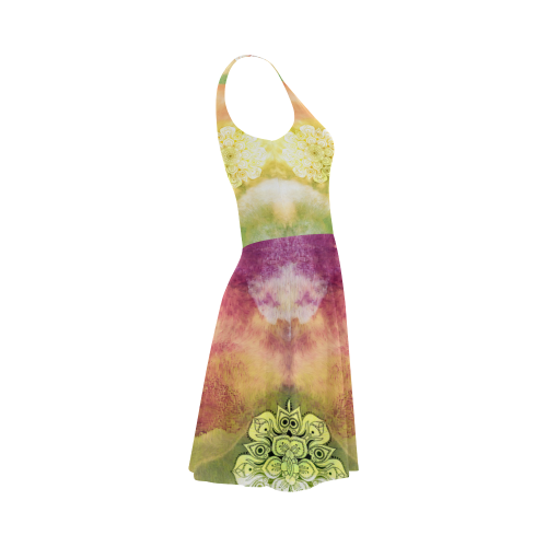 Watercolor LOTUS MANDALA Pattern - grunge style Atalanta Sundress (Model D04)