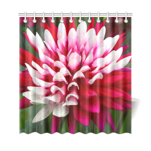 Red White Dahlia Floral Shower Curtain 69"x72"