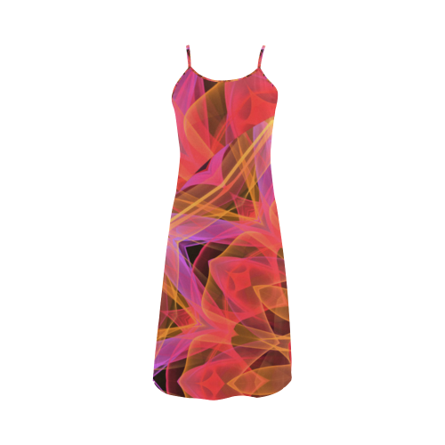 Abstract Peach Violet Mandala Ribbon Candy Lace Alcestis Slip Dress (Model D05)