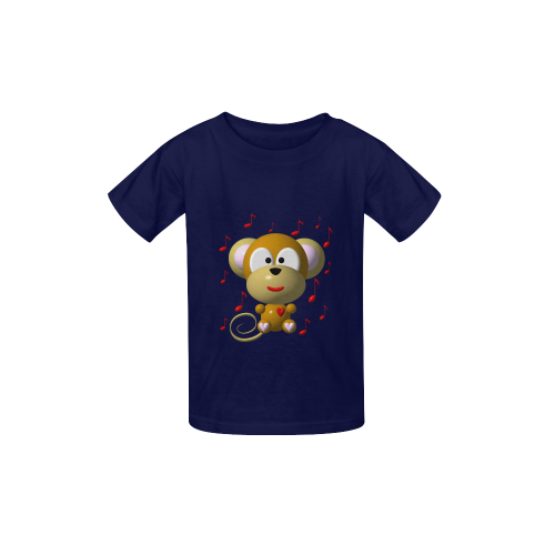 Cute Critters With Heart: Musical Monkey - Navy Blue Kid's  Classic T-shirt (Model T22)