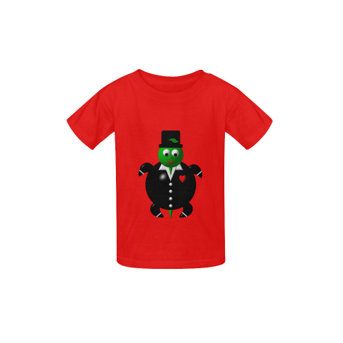 Cute Critters With Heart: Turtle in a Tuxedo - Red Kid's  Classic T-shirt (Model T22)