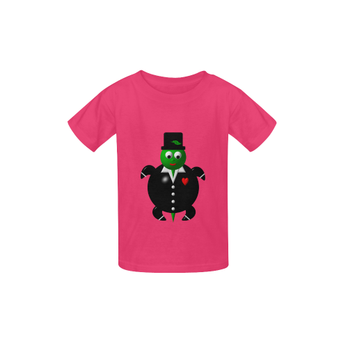 Cute Critters With Heart: Turtle in a Tuxedo - Pink Kid's  Classic T-shirt (Model T22)