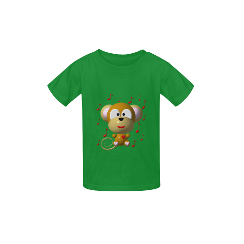 Cute Critters With Heart: Musical Monkey - Green Kid's  Classic T-shirt (Model T22)