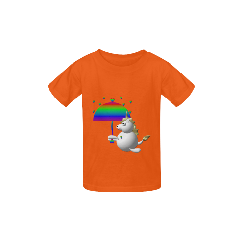Cute Critters With Heart: Unicorn and Umbrella - Orange Kid's  Classic T-shirt (Model T22)