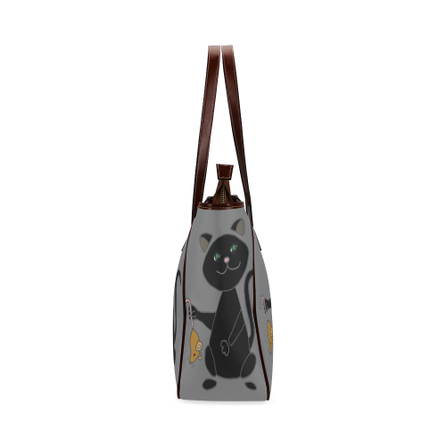 Funny Black Cat with Mouse Cartoon Classic Tote Bag (Model 1644)