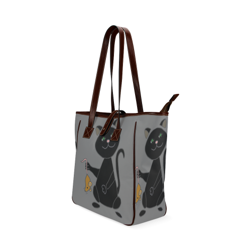 Funny Black Cat with Mouse Cartoon Classic Tote Bag (Model 1644)