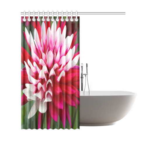 Red White Dahlia Floral Shower Curtain 69"x72"