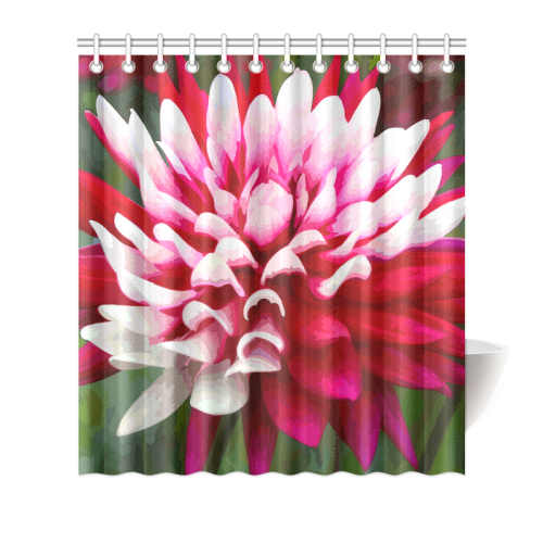Red White Dahlia Floral Shower Curtain 66"x72"