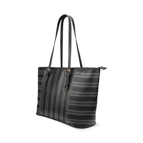 Gray/Black Stripes Leather Tote Bag/Large (Model 1640)