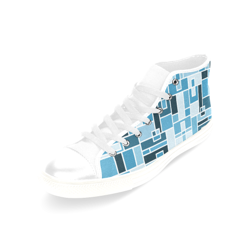 Blue Geometric Blocks by ArtformDesigns Men’s Classic High Top Canvas Shoes /Large Size (Model 017)