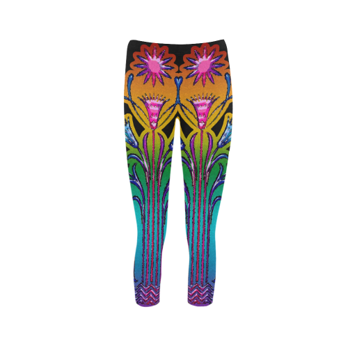 Art Deco Grunge Flower Ornaments Capri Legging (Model L02)