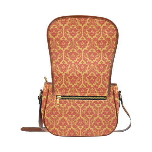 autumn fall colors yellow red damask pattern Saddle Bag/Large (Model 1649)