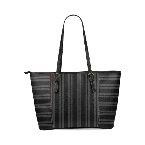 Gray/Black Stripes Leather Tote Bag/Large (Model 1640)