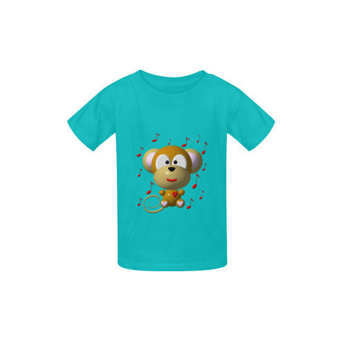 Cute Critters With Heart: Musical Monkey - Aqua Kid's  Classic T-shirt (Model T22)