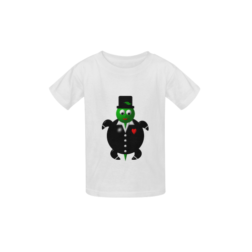 Cute Critters With Heart: Turtle in a Tuxedo - White Kid's  Classic T-shirt (Model T22)