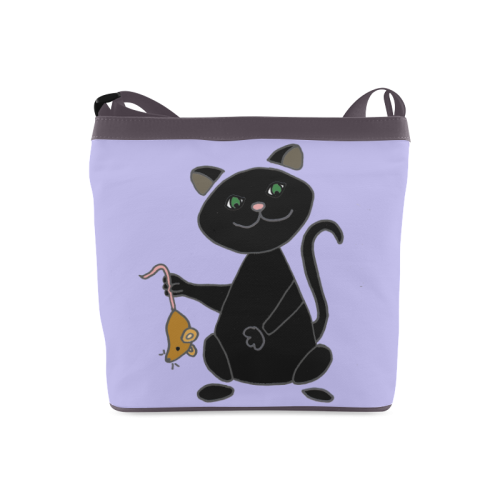Funny Black Cat with Mouse Cartoon Crossbody Bags (Model 1613)