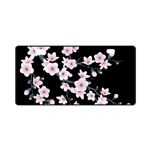 Cherry Blossoms Sakura Floral Pink Black License Plate