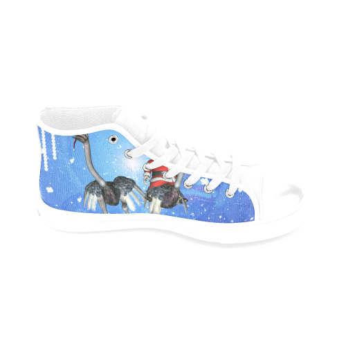 Funny ostrich with Santa Claus Men’s Classic High Top Canvas Shoes /Large Size (Model 017)