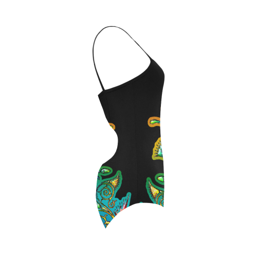 Art Deco Grunge Flower Ornaments Strap Swimsuit ( Model S05)