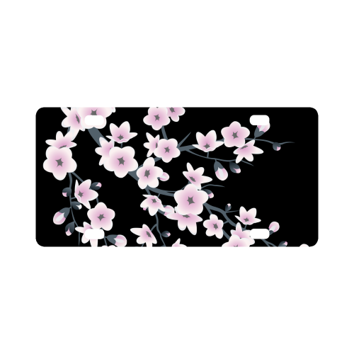 Cherry Blossoms Sakura Floral Pink Black Classic License Plate