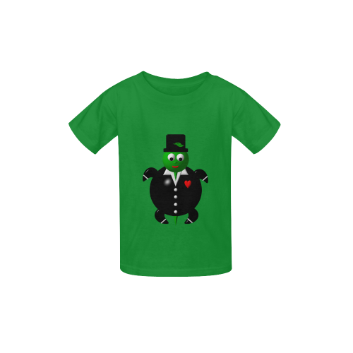 Cute Critters With Heart: Turtle in a Tuxedo - Green Kid's  Classic T-shirt (Model T22)