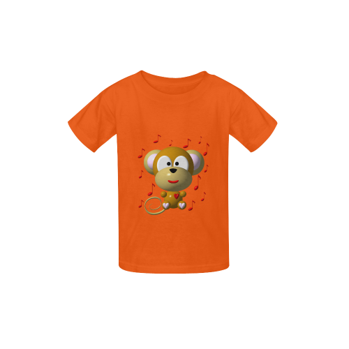 Cute Critters With Heart: Musical Monkey - Orange Kid's  Classic T-shirt (Model T22)