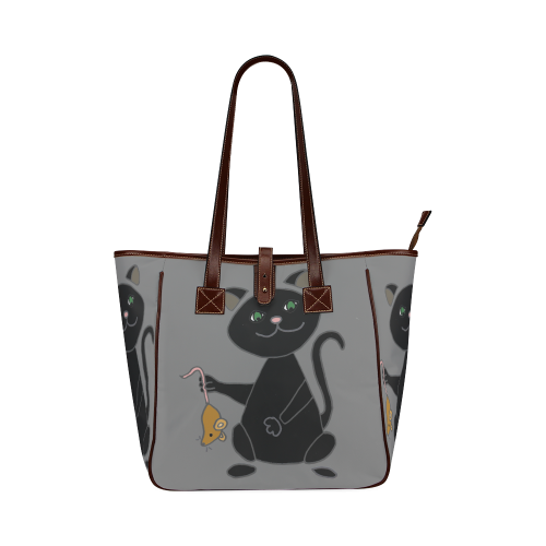 Funny Black Cat with Mouse Cartoon Classic Tote Bag (Model 1644)