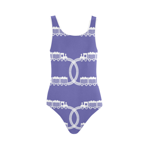 Train Tracks Pattern Vest One Piece Swimsuit (Model S04)